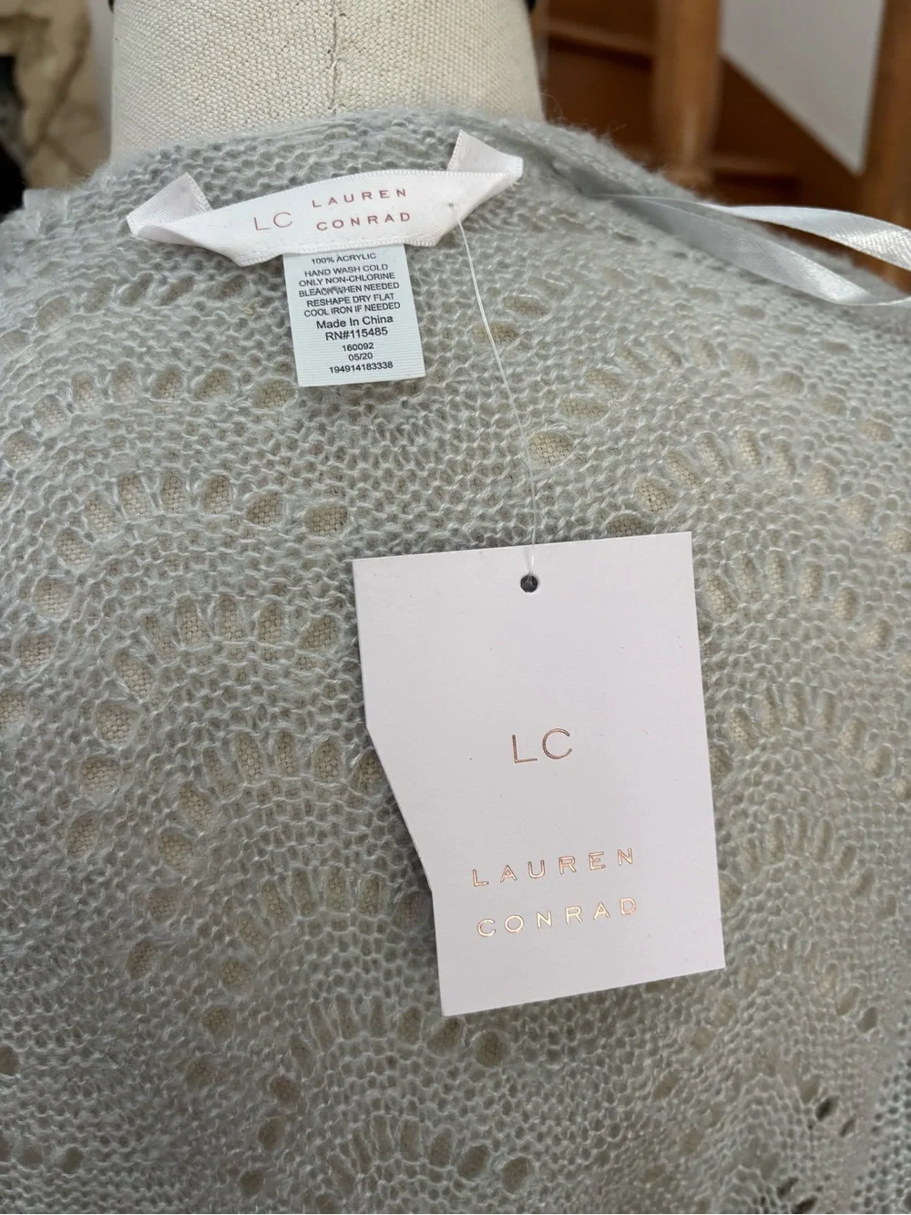Lauren Conrad Soft Grey Crochet Knit Open Shawl